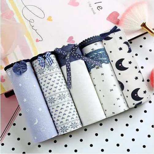 5PCS/lot Women Panties Sexy Cotton Underwear Cute Printed Intimate Plus Size Briefs Breathable pink Underpants lingerie