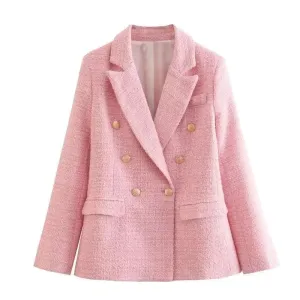 Blended Double Breasted Tweed Blazer Women
