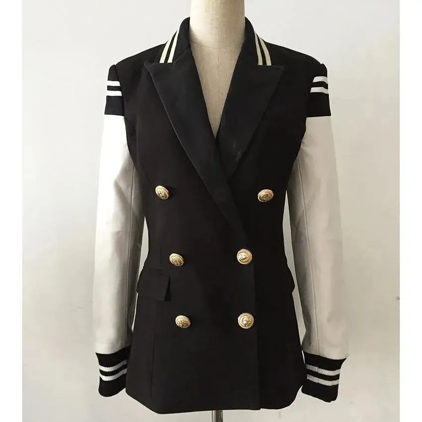Chloe Patchwork Leather Varsity Blazer Women - Casual - Patchwork