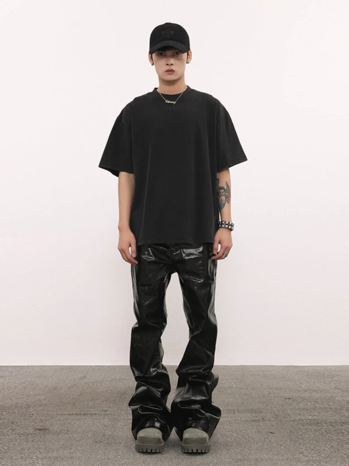 Coated Oil Wax Glossy Micro Flared Jeans