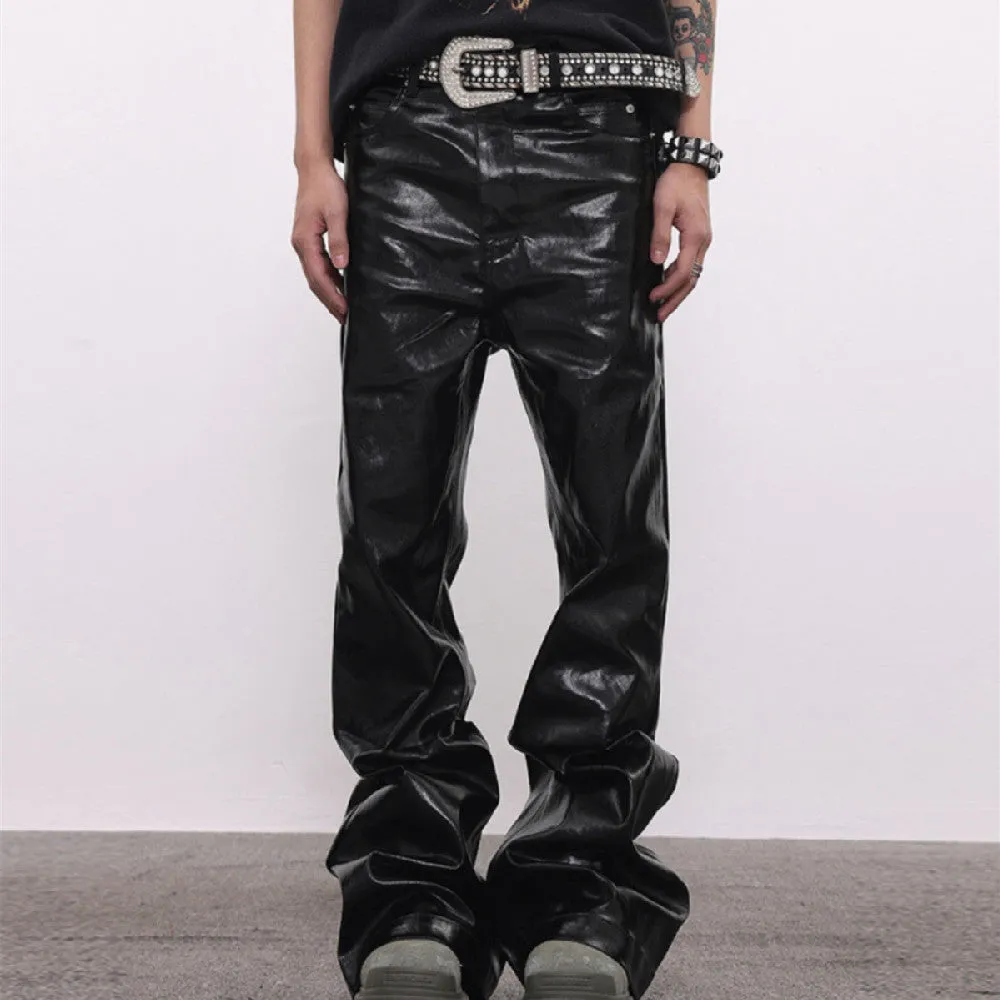 Coated Oil Wax Glossy Micro Flared Jeans