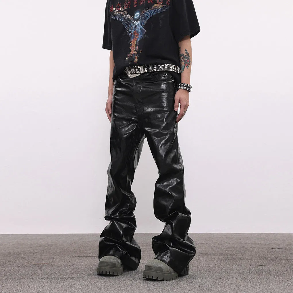 Coated Oil Wax Glossy Micro Flared Jeans
