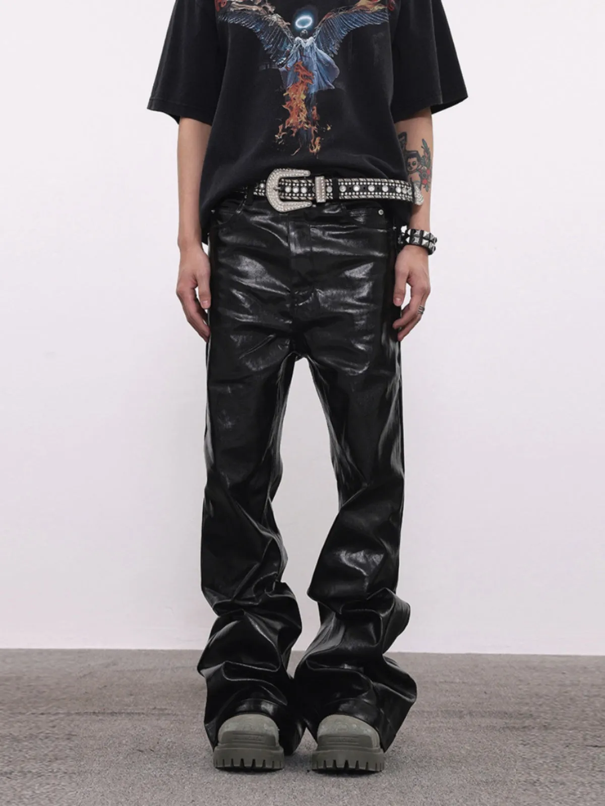 Coated Oil Wax Glossy Micro Flared Jeans