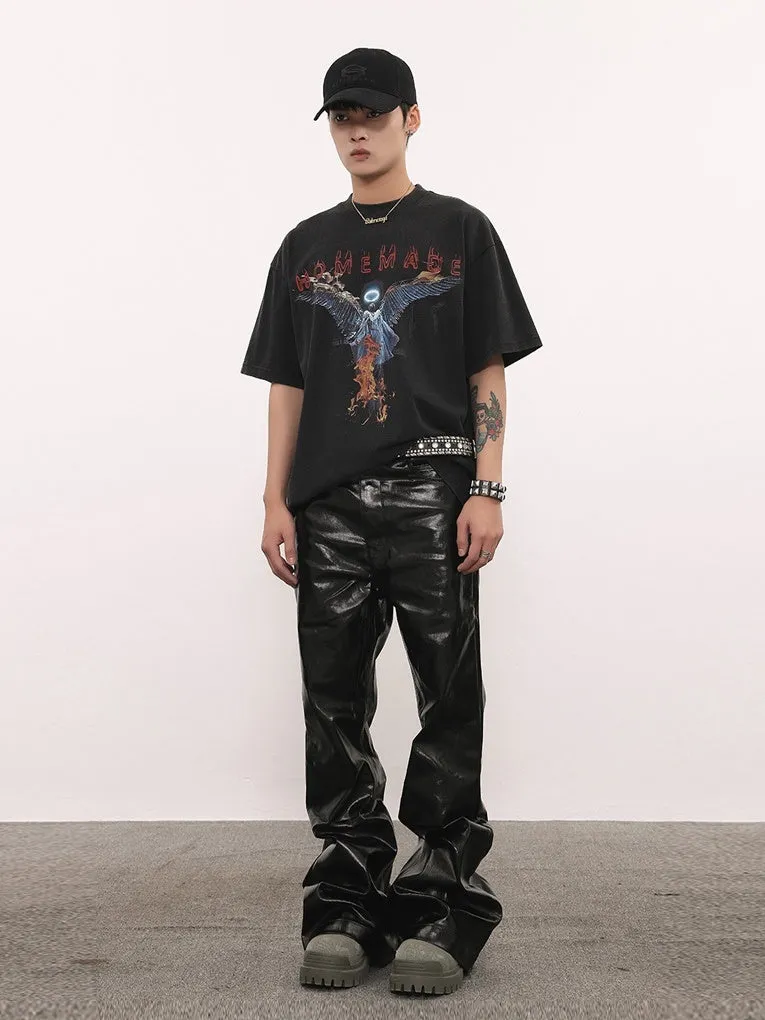Coated Oil Wax Glossy Micro Flared Jeans