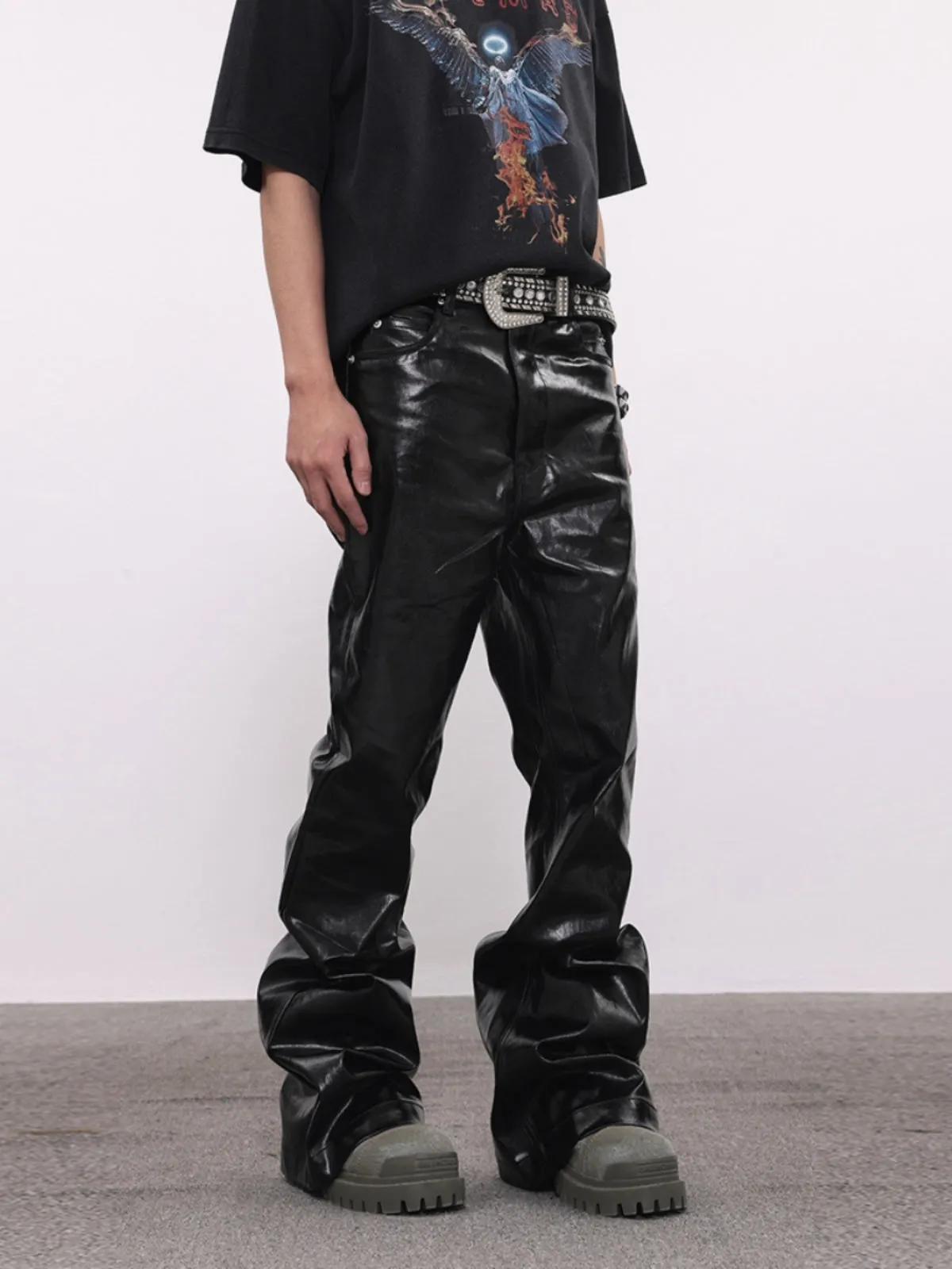 Coated Oil Wax Glossy Micro Flared Jeans