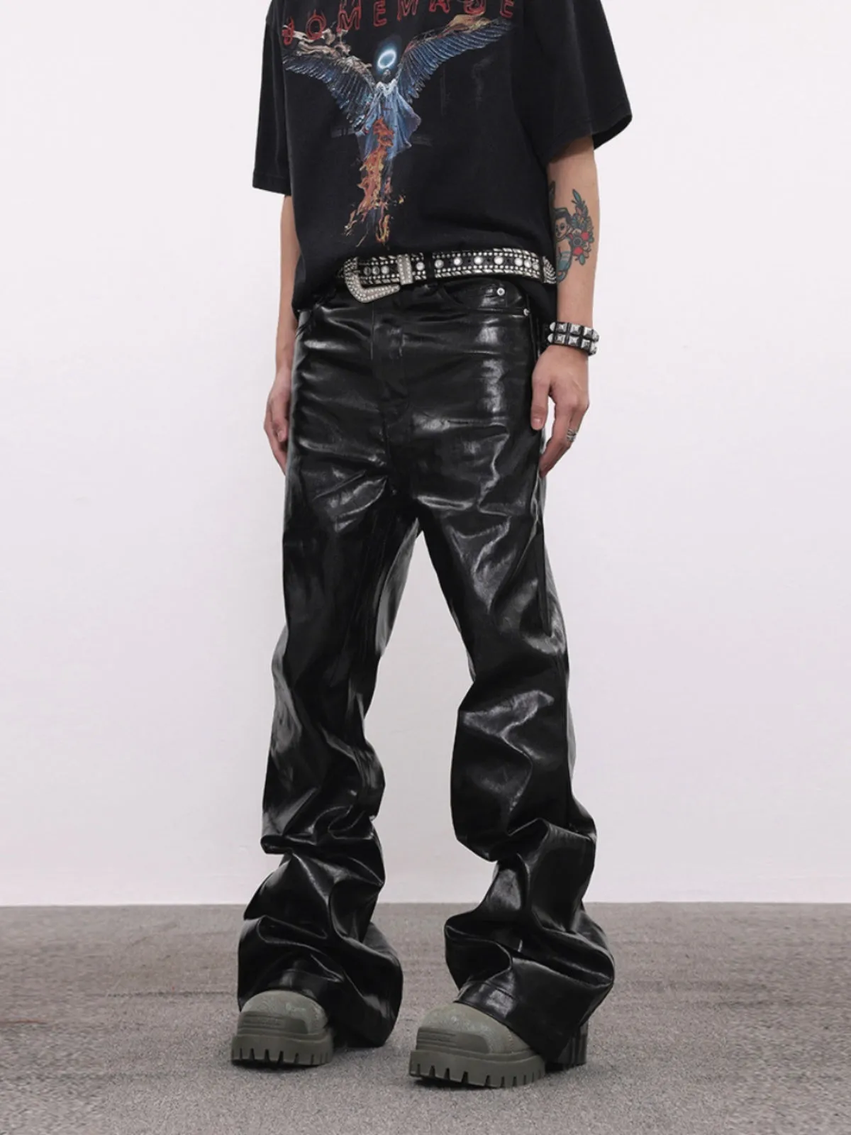 Coated Oil Wax Glossy Micro Flared Jeans