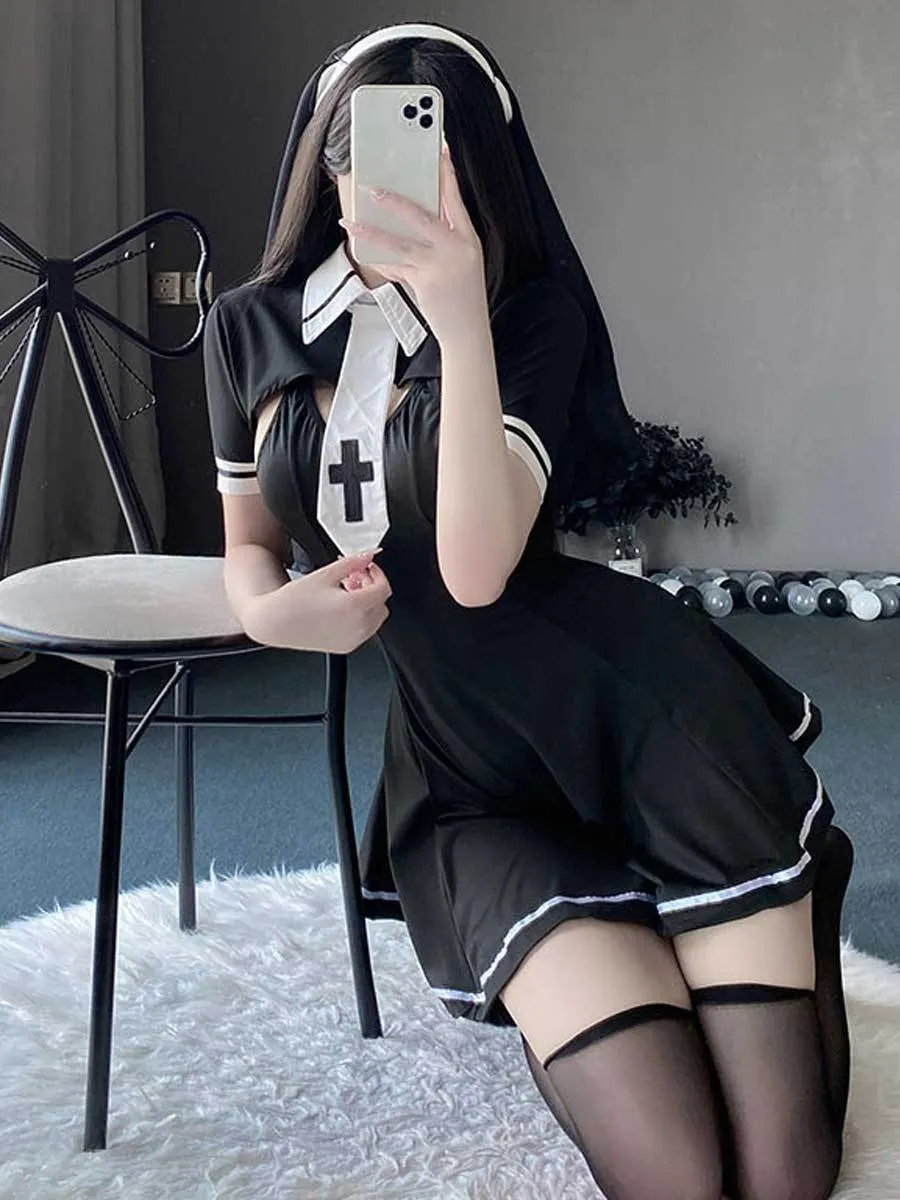 Cute Habit Nun Cosplay Lingerie Dress