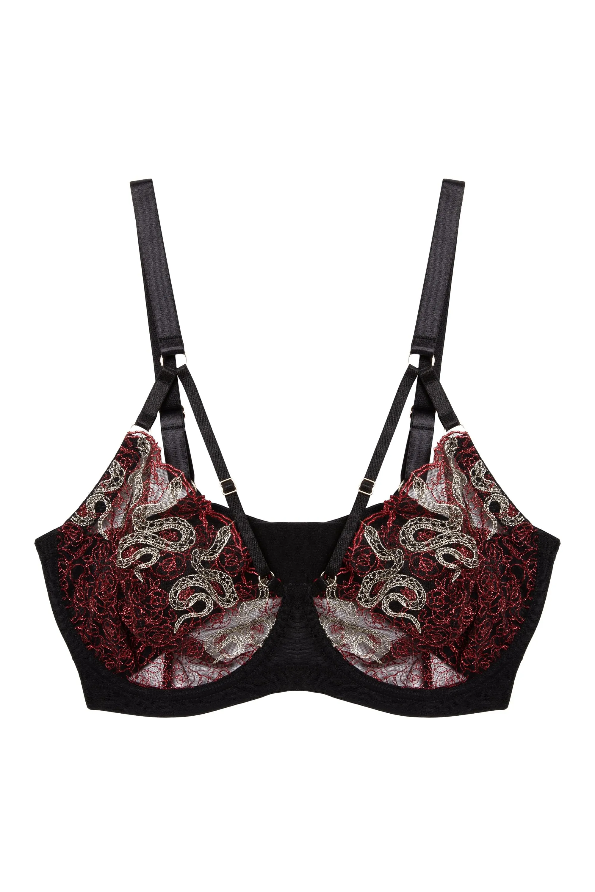 Dakota Red Snake Embroidered Balconette Bra