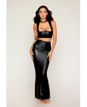 Dreamgirl Stretch Faux Leather Harness Bra & Long Slip Skirt Set