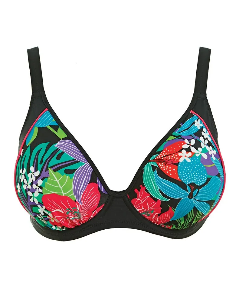 Elomi Cubana Black ES7092 Underwire Gathered Plunge Bikini Top