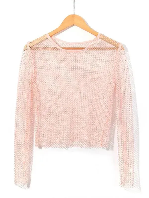 Embellish Sheer Fishnet Women Crop Top