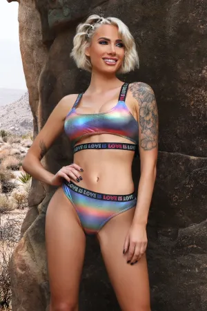 Fantasy Vibes Love is Love Crop Top Bra & Panty Set Holographic