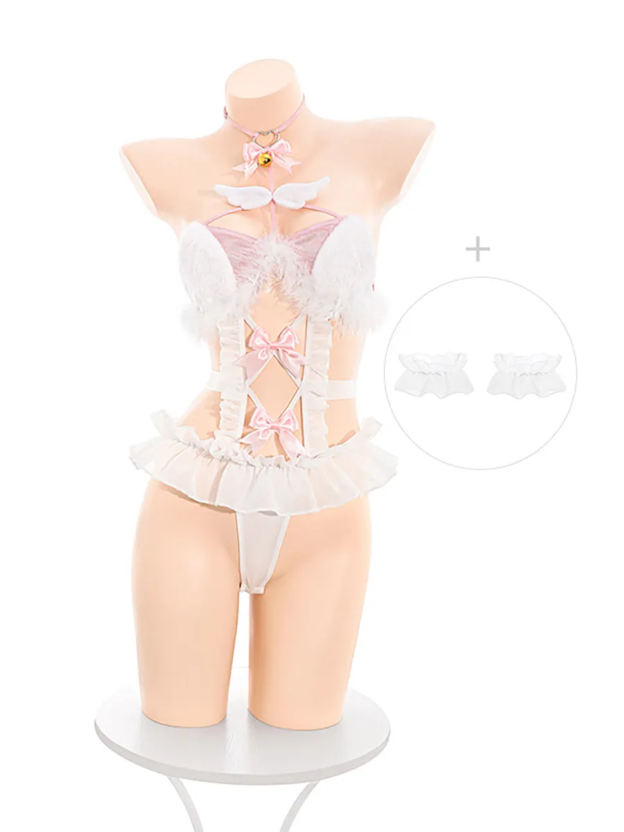 Furry Cat Angel Crotchless Bodysuit