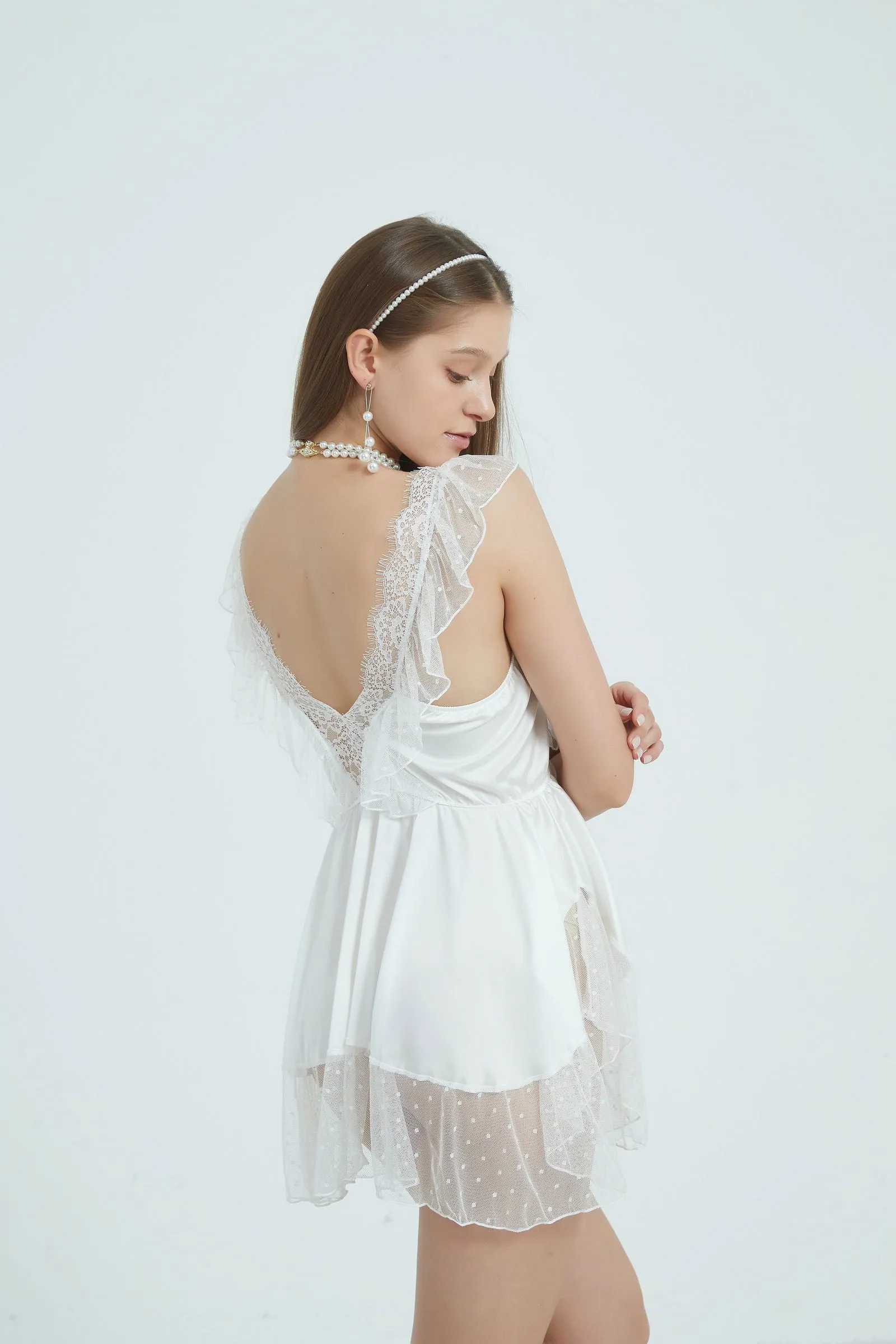 Girly Girl Lace Mesh White Bodysuit