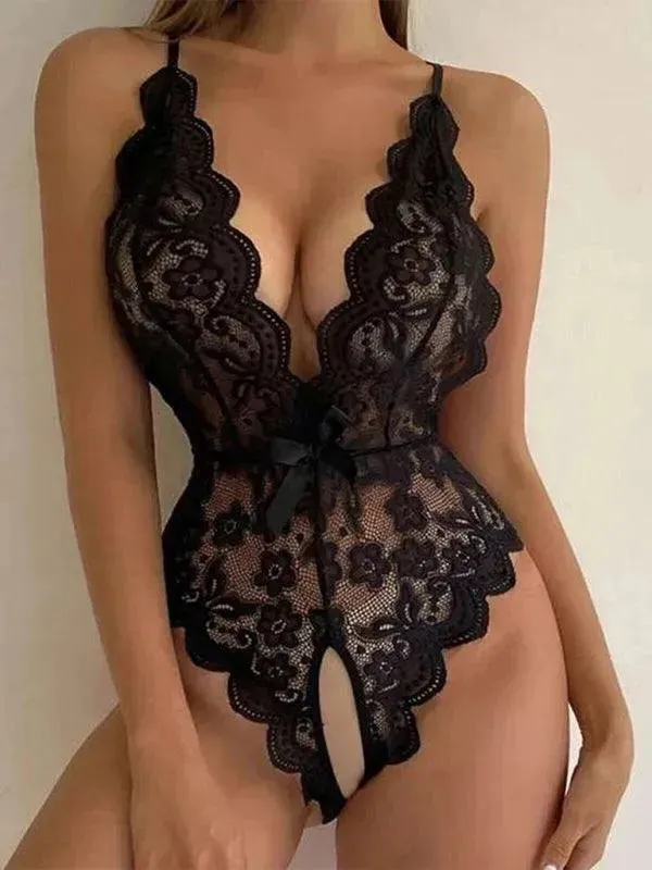 Halter Neck Strap Sexy Backless Lace Bodysuit