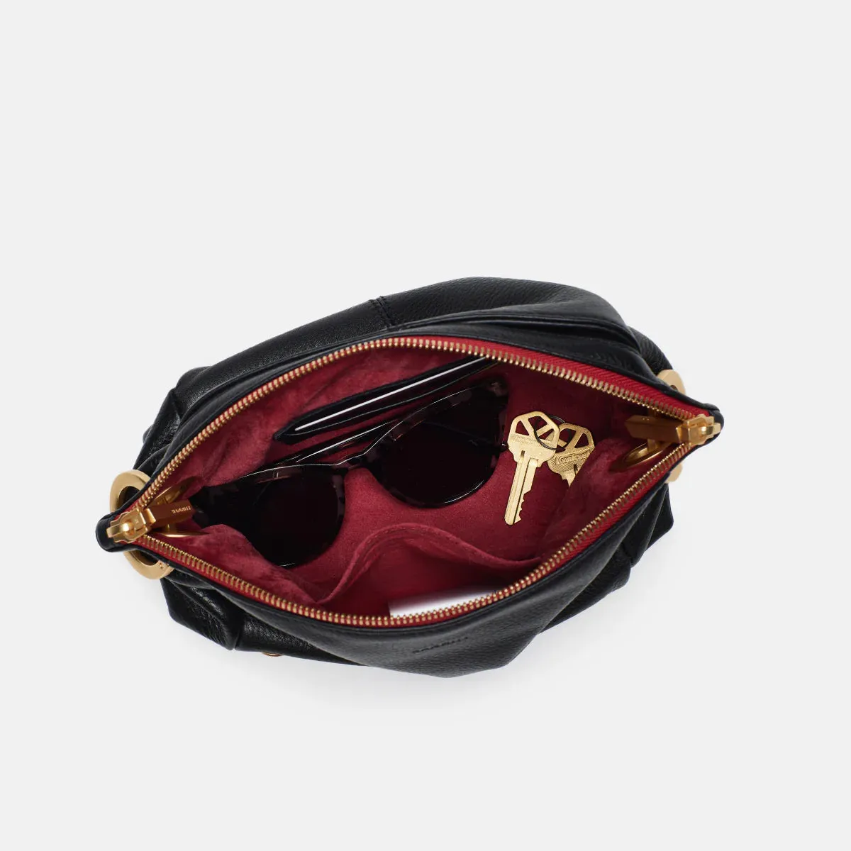 Hammitt Daniel Sml Leather Crossbody Clutch Bag Black/Brushed Gold Red Zip