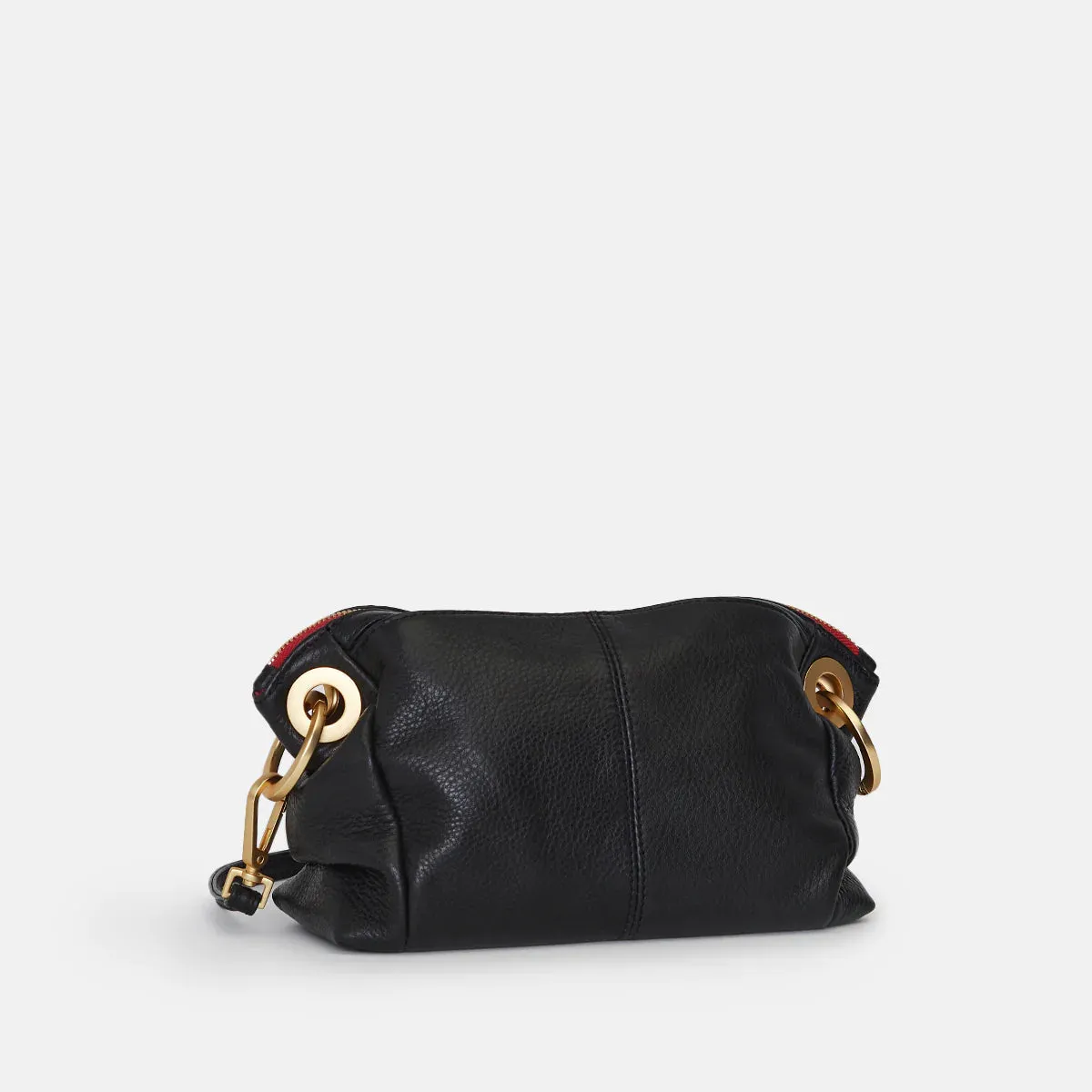 Hammitt Daniel Sml Leather Crossbody Clutch Bag Black/Brushed Gold Red Zip
