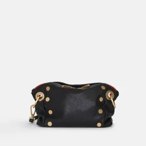 Hammitt Daniel Sml Leather Crossbody Clutch Bag Black/Brushed Gold Red Zip