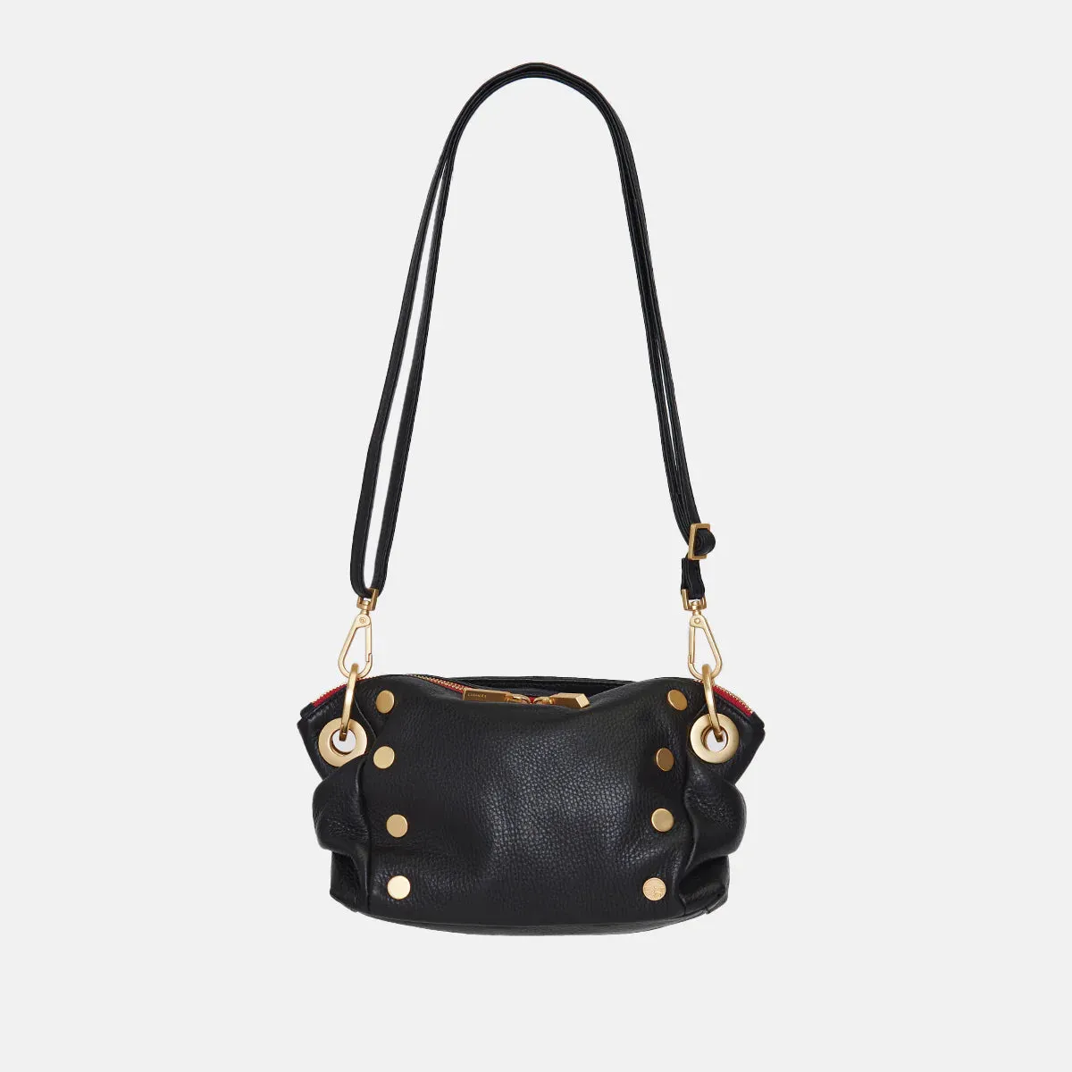 Hammitt Daniel Sml Leather Crossbody Clutch Bag Black/Brushed Gold Red Zip