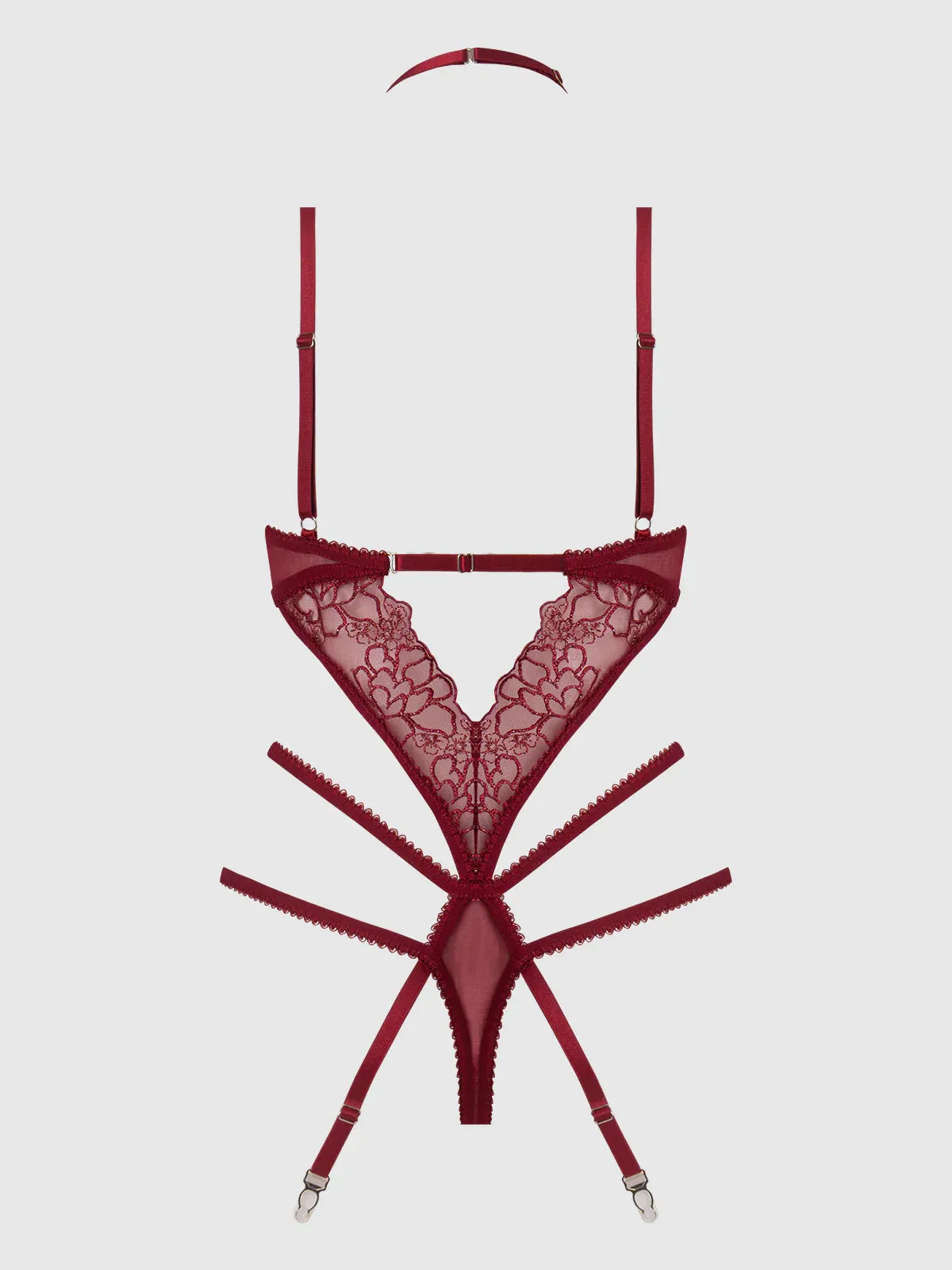 House of Desire Queen Eden Embroidered Lace Teddy Red