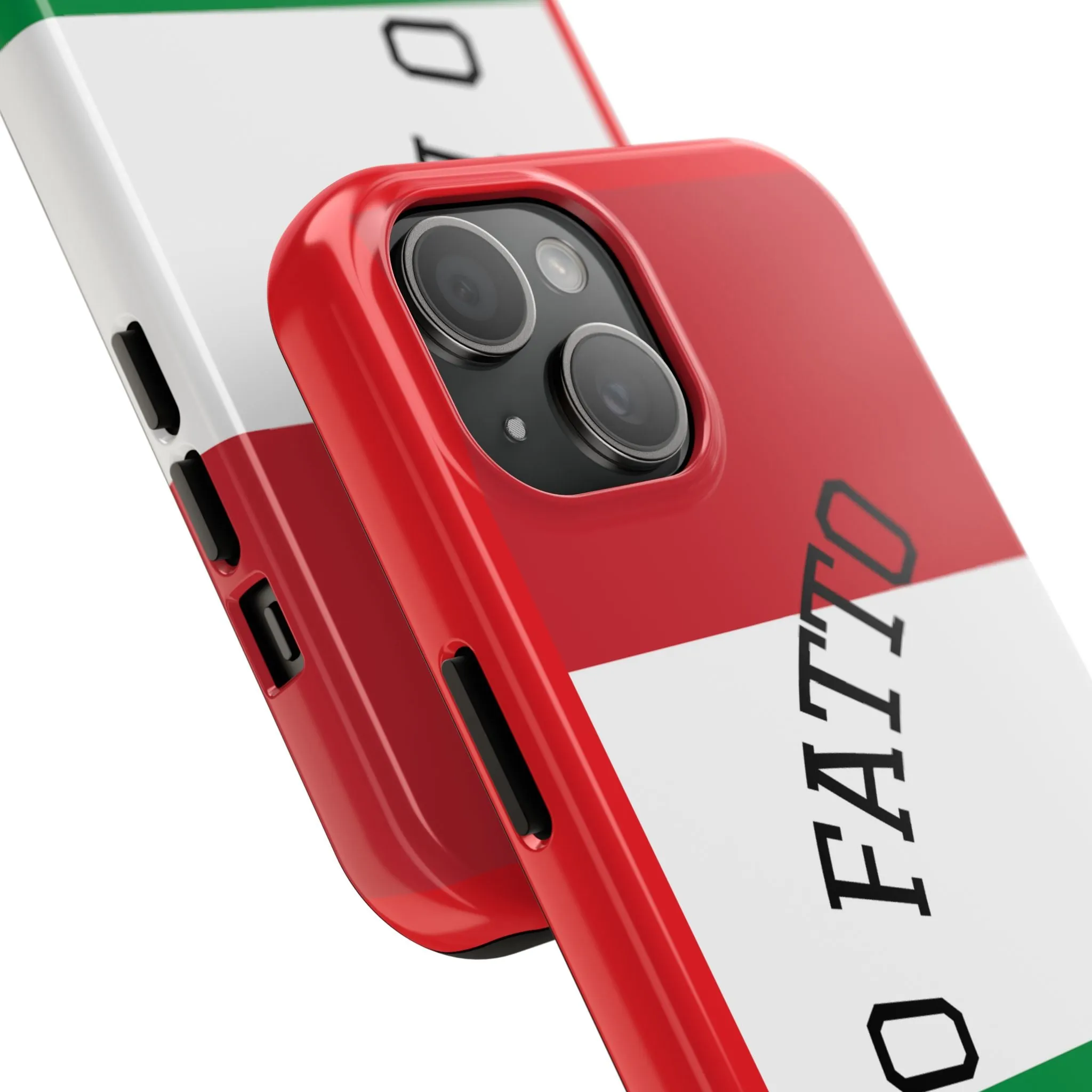 Italian words that say 'bull made' Phone Case | Tough Phone Cases for Travellers. Gifts for Italians. Red and Green Flag Design. Cultural Accessories. Cell Phone