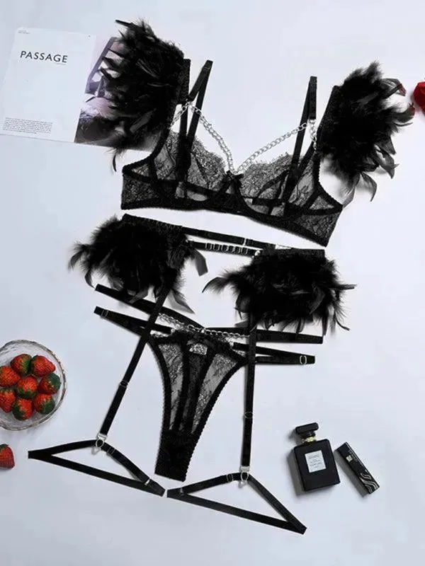 Lace Feather Lingerie Set