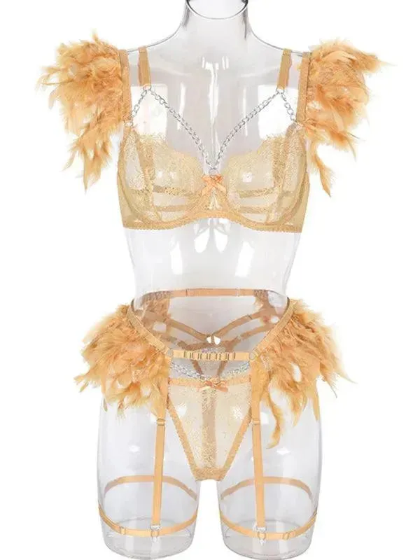 Lace Feather Lingerie Set