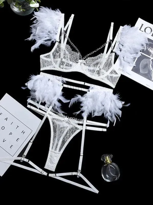 Lace Feather Lingerie Set