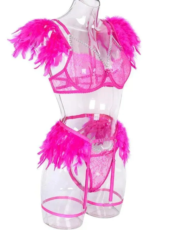 Lace Feather Lingerie Set