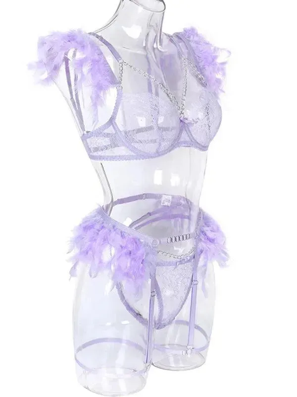 Lace Feather Lingerie Set