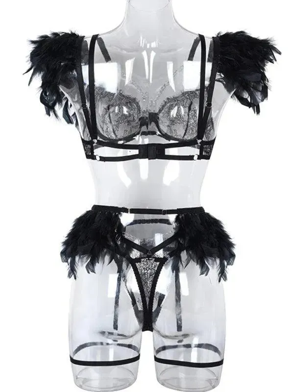 Lace Feather Lingerie Set