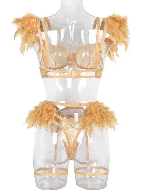 Lace Feather Lingerie Set