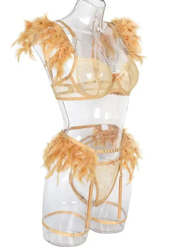 Lace Feather Lingerie Set