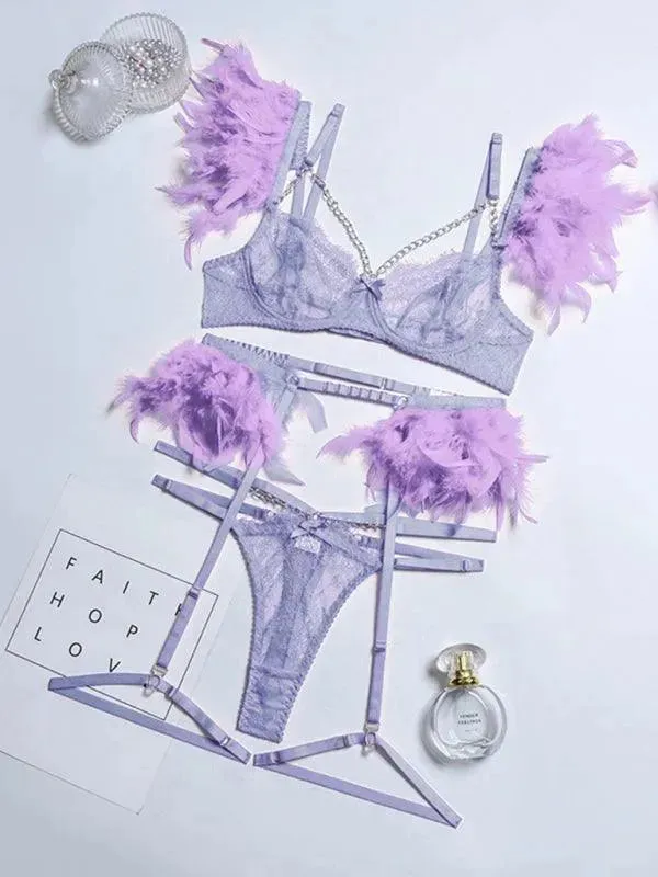 Lace Feather Lingerie Set
