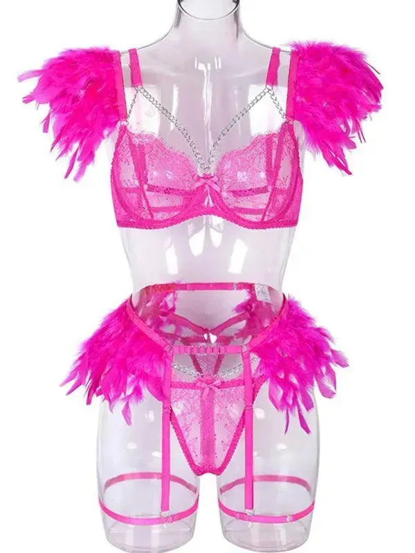 Lace Feather Lingerie Set