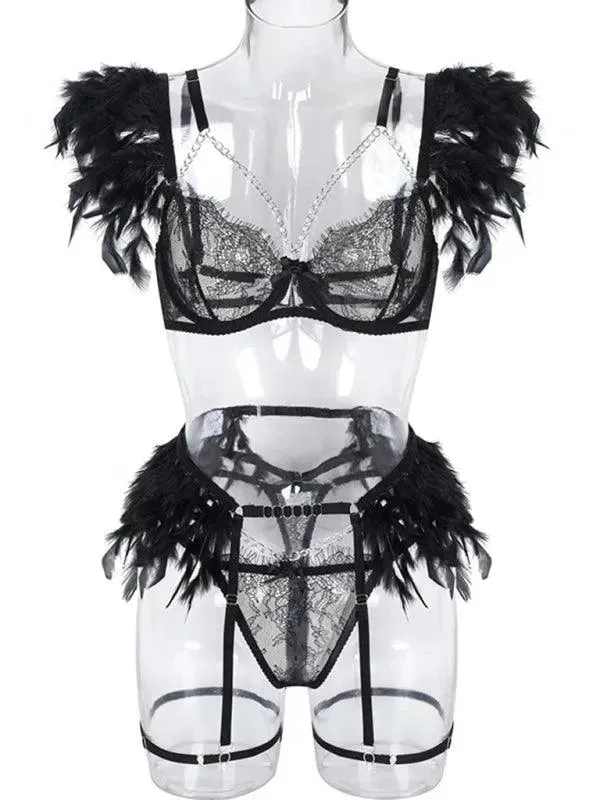 Lace Feather Lingerie Set