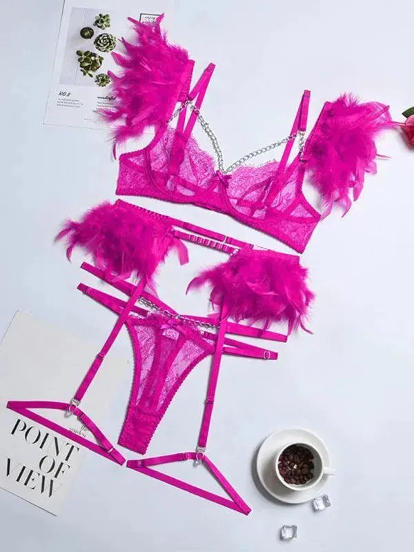 Lace Feather Lingerie Set