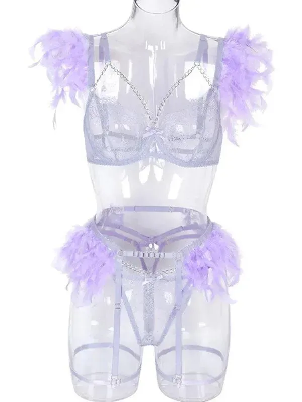Lace Feather Lingerie Set