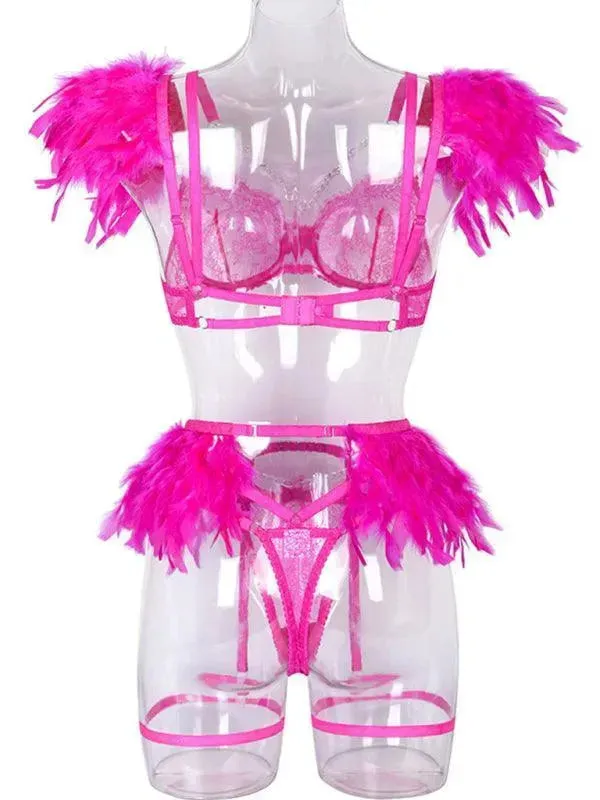 Lace Feather Lingerie Set