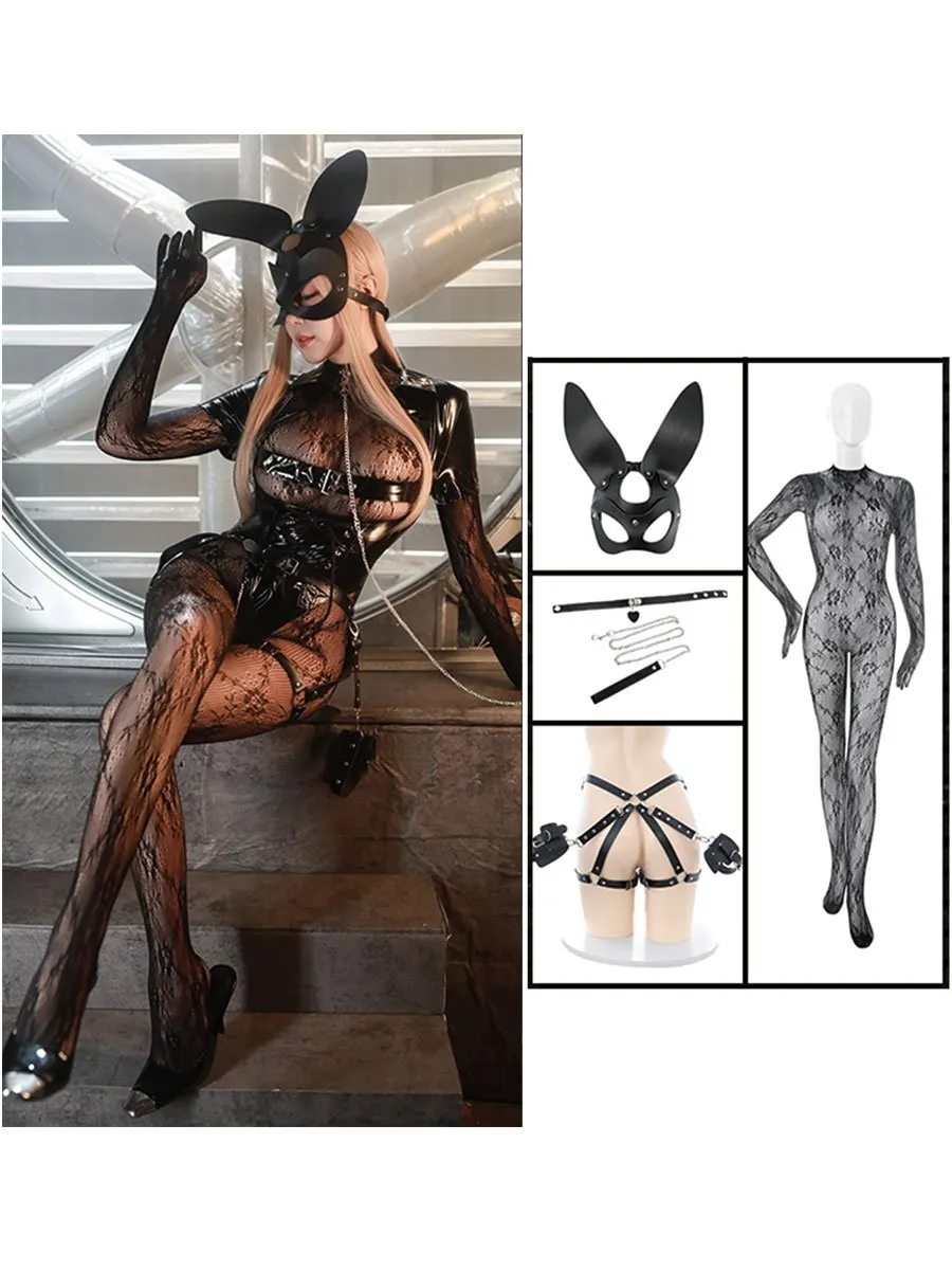 Latex Open Cup Bunny Outfit