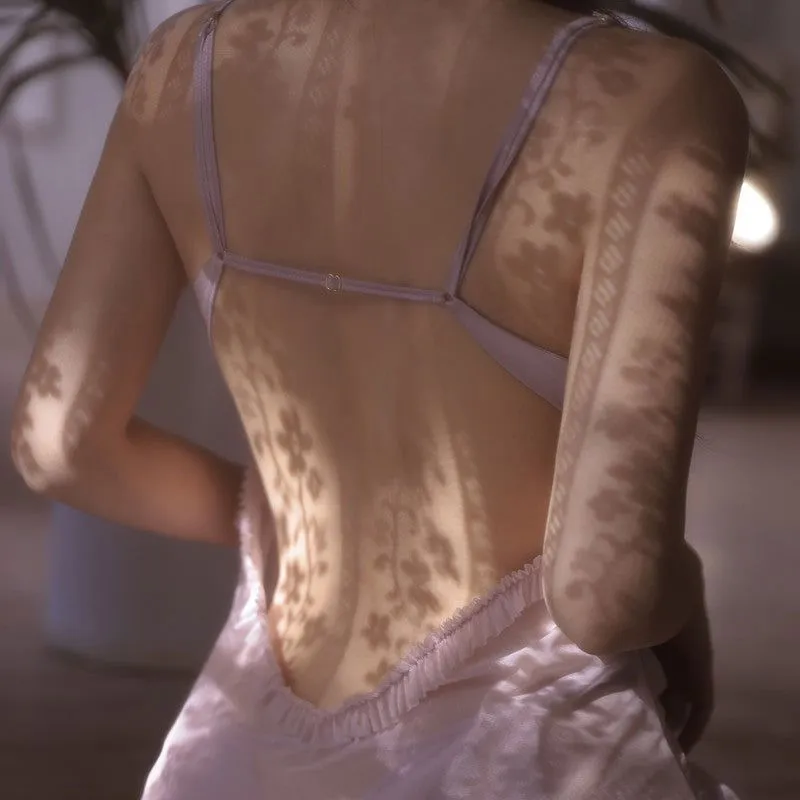 Lilac Transparent Mesh Japanese Lingerie with Breast Pad
