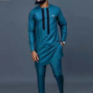 Men Bold Teal Long Top Set