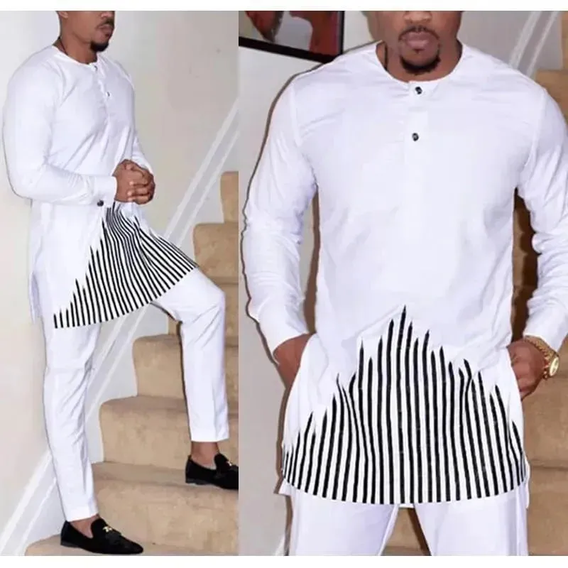 Men Classic Colorblock Embroidered Outfit Set