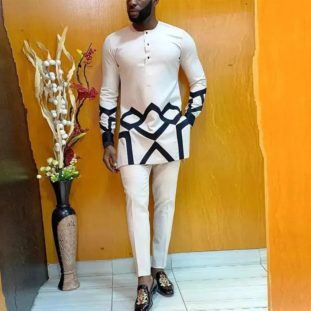 Men Stylish Patchwork African Two-Piece Set