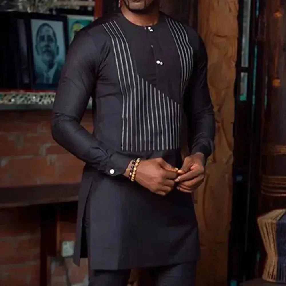 Men Stylish Striped African Two-Piece Set