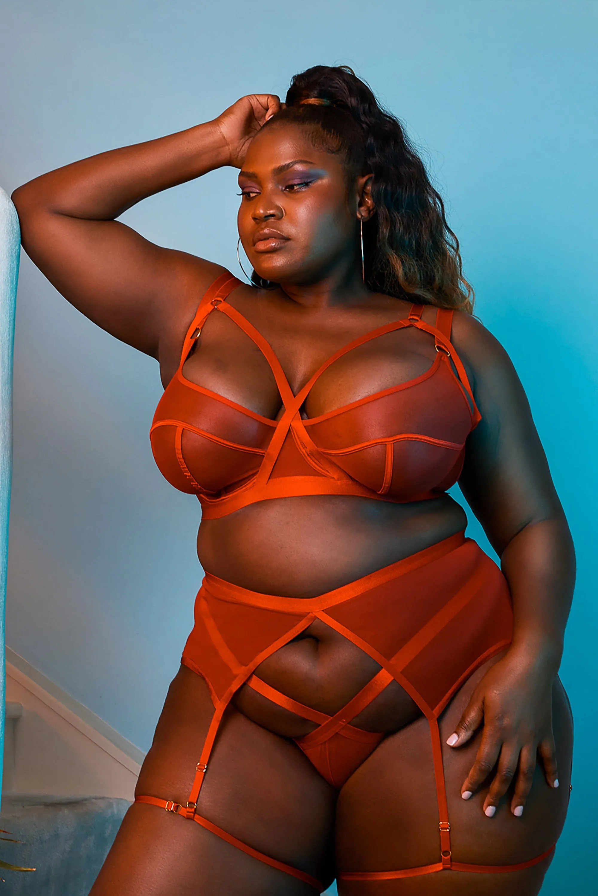 Mercury Red Mesh Harness Suspender