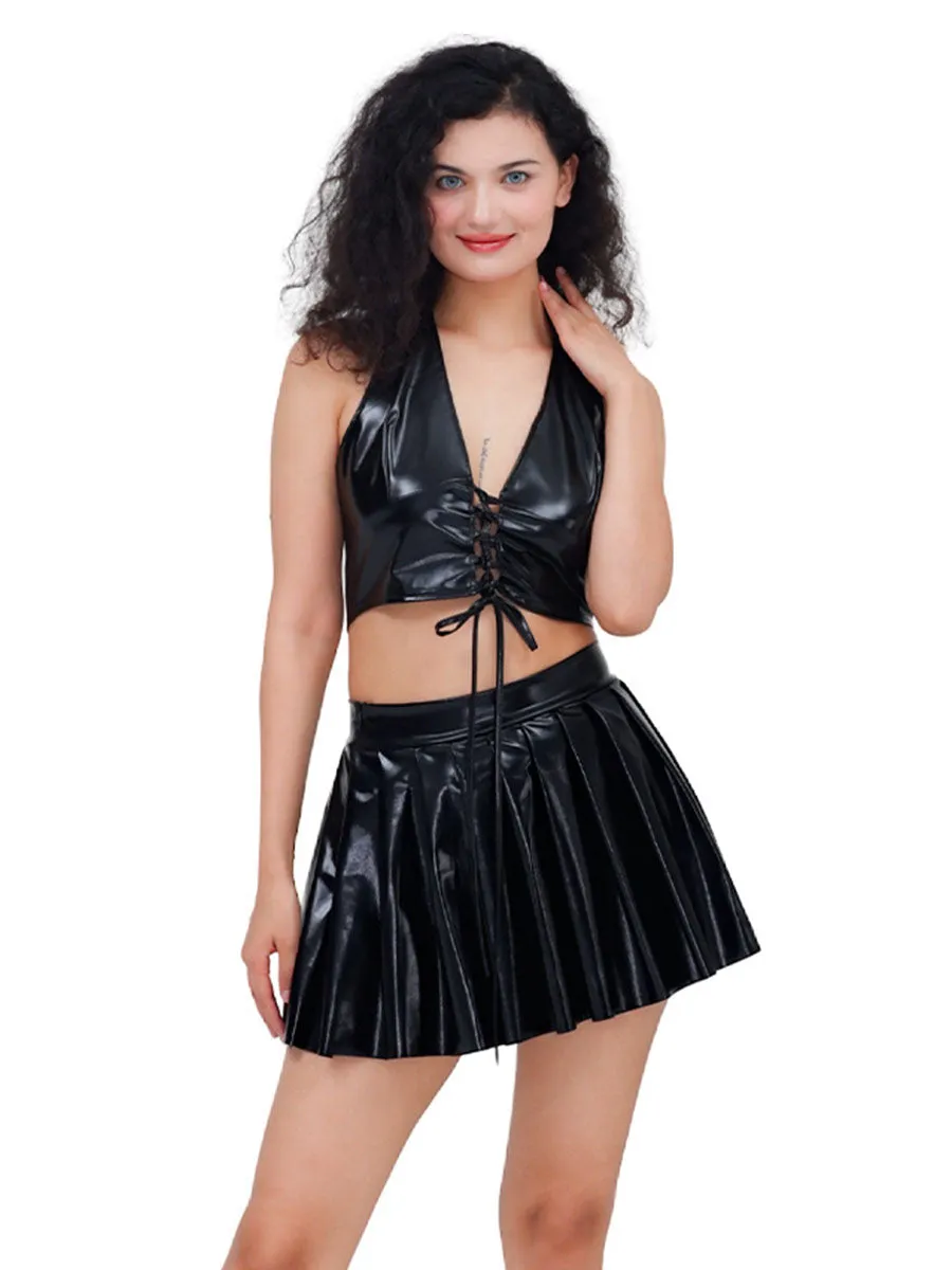 Metallic Lace-up Two Piece Rave Outfit