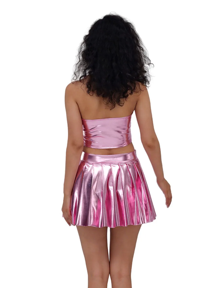Metallic Lace-up Two Piece Rave Outfit