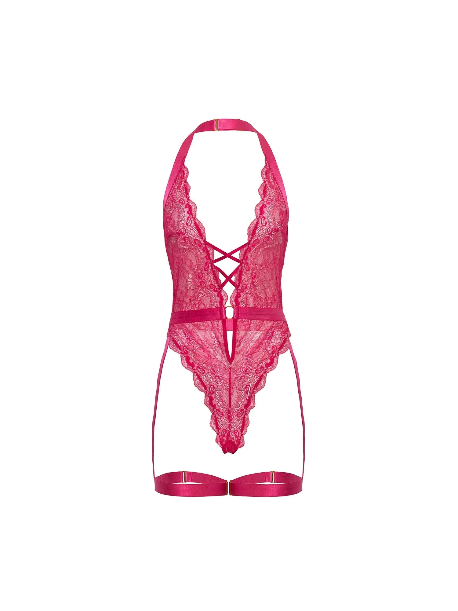 Oh la la Cheri Kahlia Lace Teddy Gartered Pink Yarrow