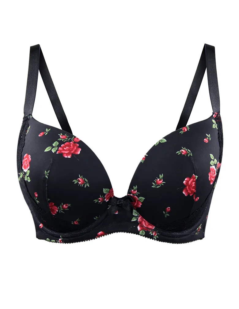 Parfait Casey 2801 Black Floral Print Plunge Molded Bra